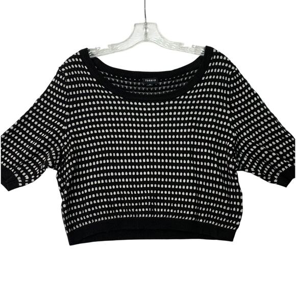 Torrid Size 0 US Large Black White Polka Dot Elbow Sleeve Cropped Sweater - Picture 1 of 7